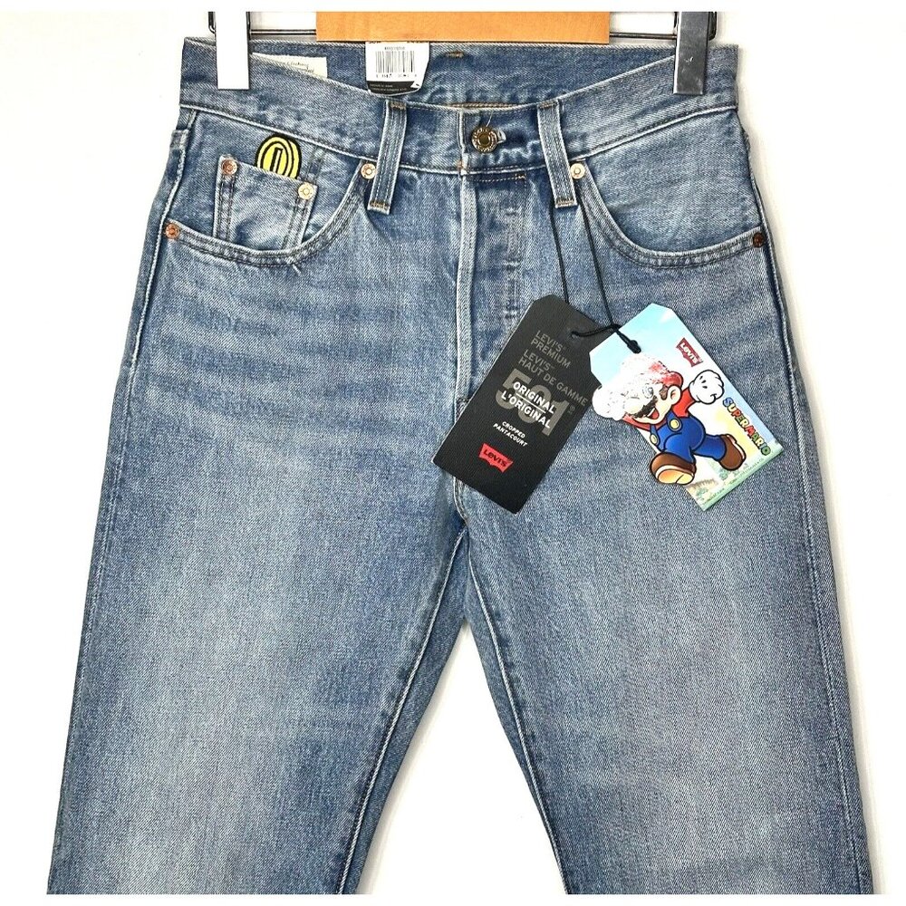 Levi's Super Mario Womens Jeans 501 Original Cropped Light Wash Blue W 26 x L 30 - Picture 3 of 16